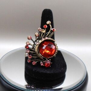 VTG Adjustable Red Rhinestone Statement Ring Sz 8 Sizable | Missing Stones